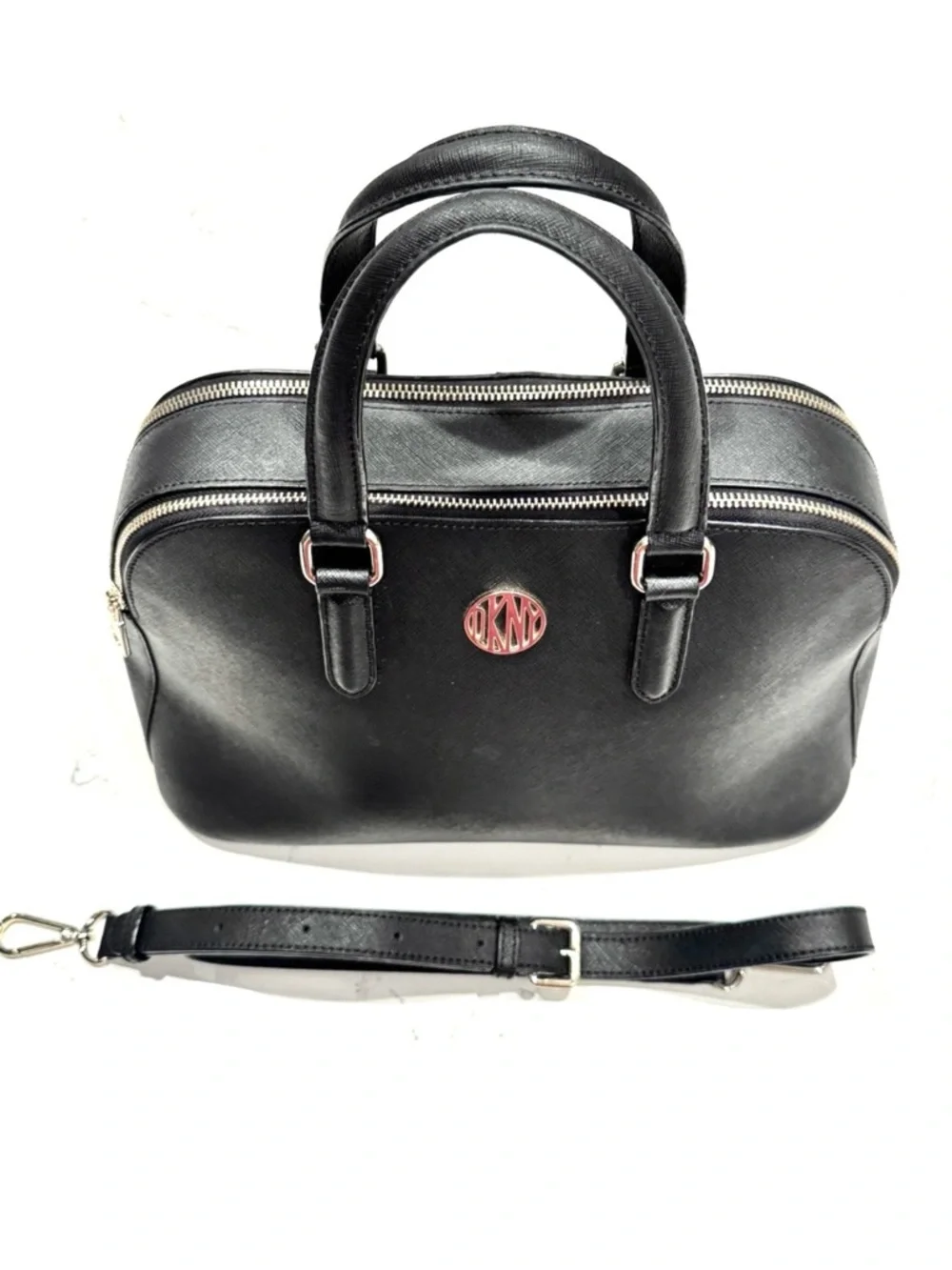 DKNY Black Satchel Crossbody with Silver Hardware‎